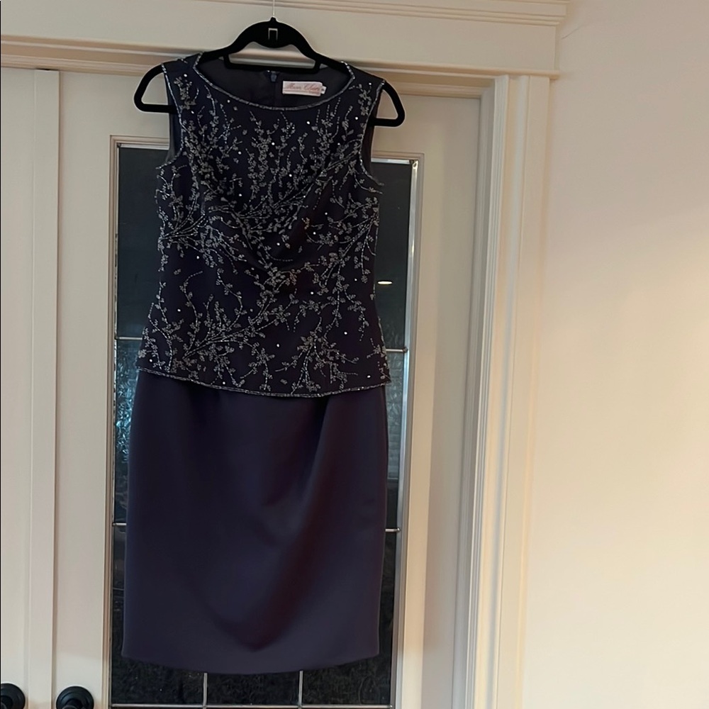 Vintage Mon Cheri Evening Beaded Deep Rich Grey Evening Gown Size 8